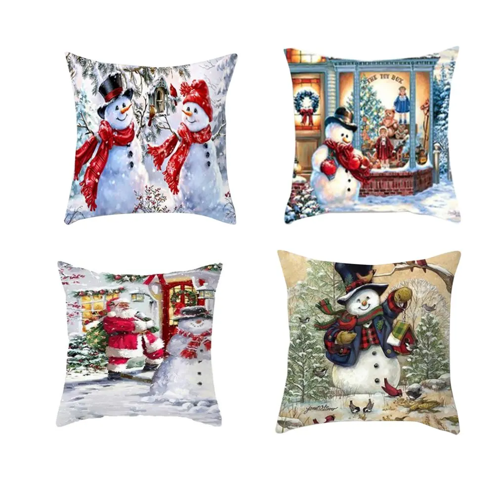 

Decorative Cover With Polyester Printing On One Side Sigle Christmas Snowman Cushion Cover Square Sofa Bed
