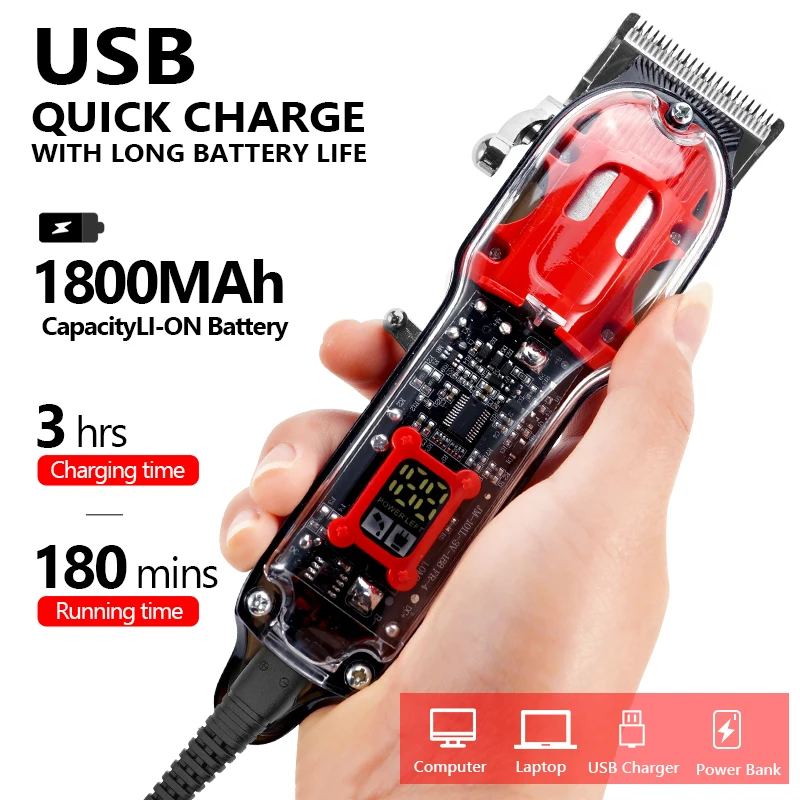 Transparent Electric Trimmer Men Beard Trimming Professional Clippers USB Rechargeable Machine Hair Cutting Shaving | Бытовая техника