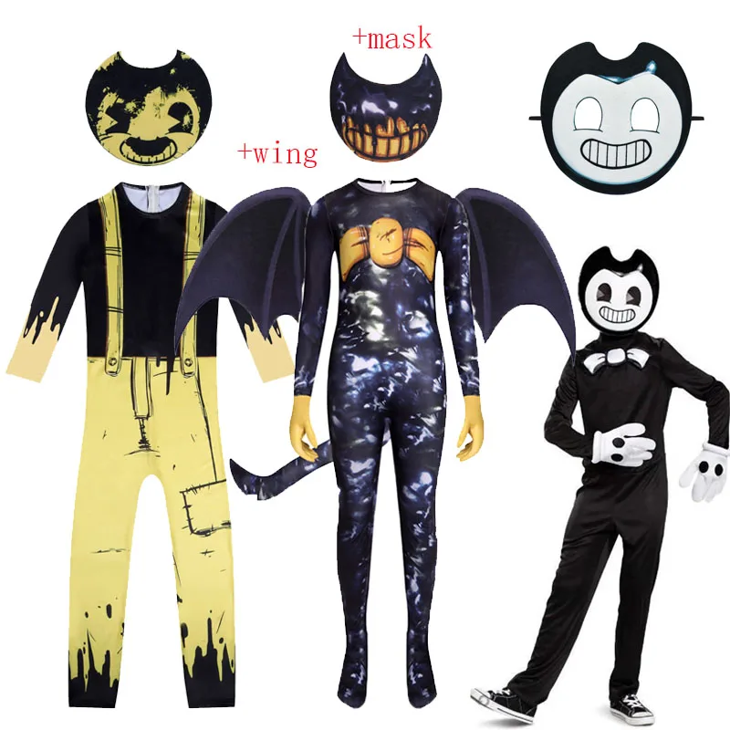 Kids Halloween Costumes Anime Bendy the ink machineing Cosplay Boys Girl Bodysuit+wing Cartoon Disfraces Carnival Party Clothing