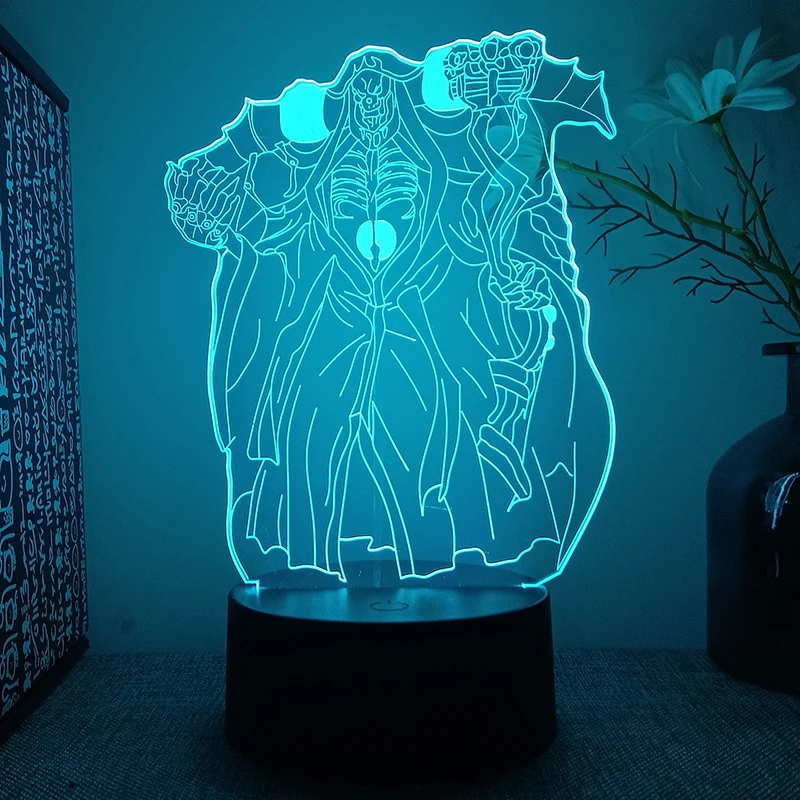 Overlord Ainz Ooal Gown Anime Figure 3d Led Lamp For Bedroom Manga Night Lights Children's Room Decor Kids Holiday Birthday Gift