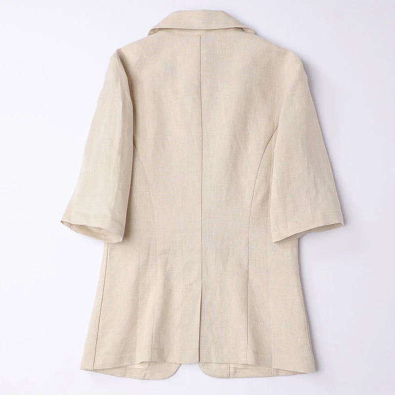 Cotton Linen Blazer Jacket Women Summer Outwear High Quality Solid Single Button Notched Blazer Suits Women's Short Sleeve Top