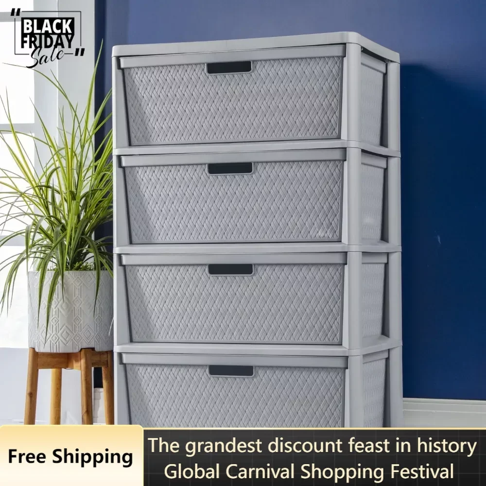 

Dressers for Bedroom Furniture Wide 4 Drawer Cross-Weave Tower Cement Dressing Table Toiletries Make Up Table Vanity Desk Makeup