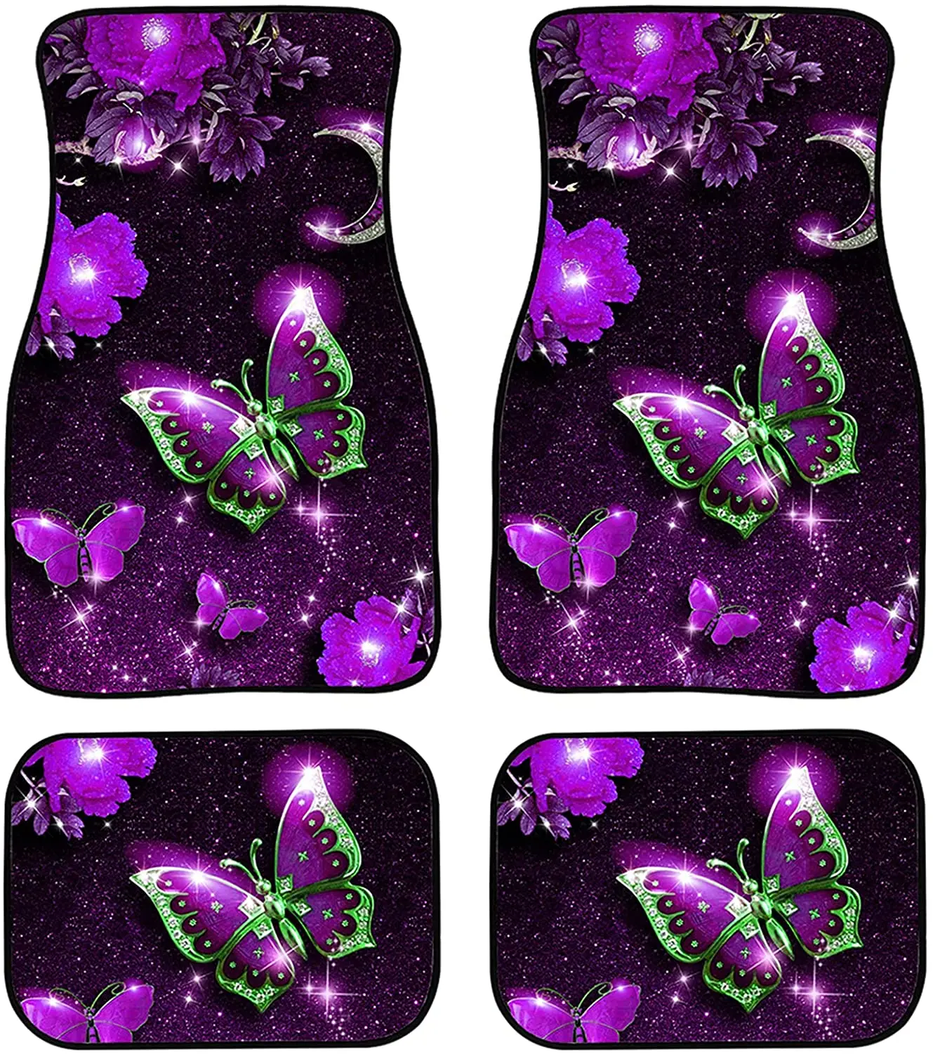 

STUOARTE Galaxy Butterfly Print Fashion Car Floor Mats 4 PCS Set for Women, 2 Front and 2 Rear Mats Universal Fit Auto Foot Pads