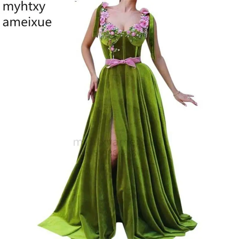 

Элегантное Длинное Платье для вечерние, арабское индивидуальное зеленое вечернее платье Дубая, 2022 сексуальные женские платья, женское плат...