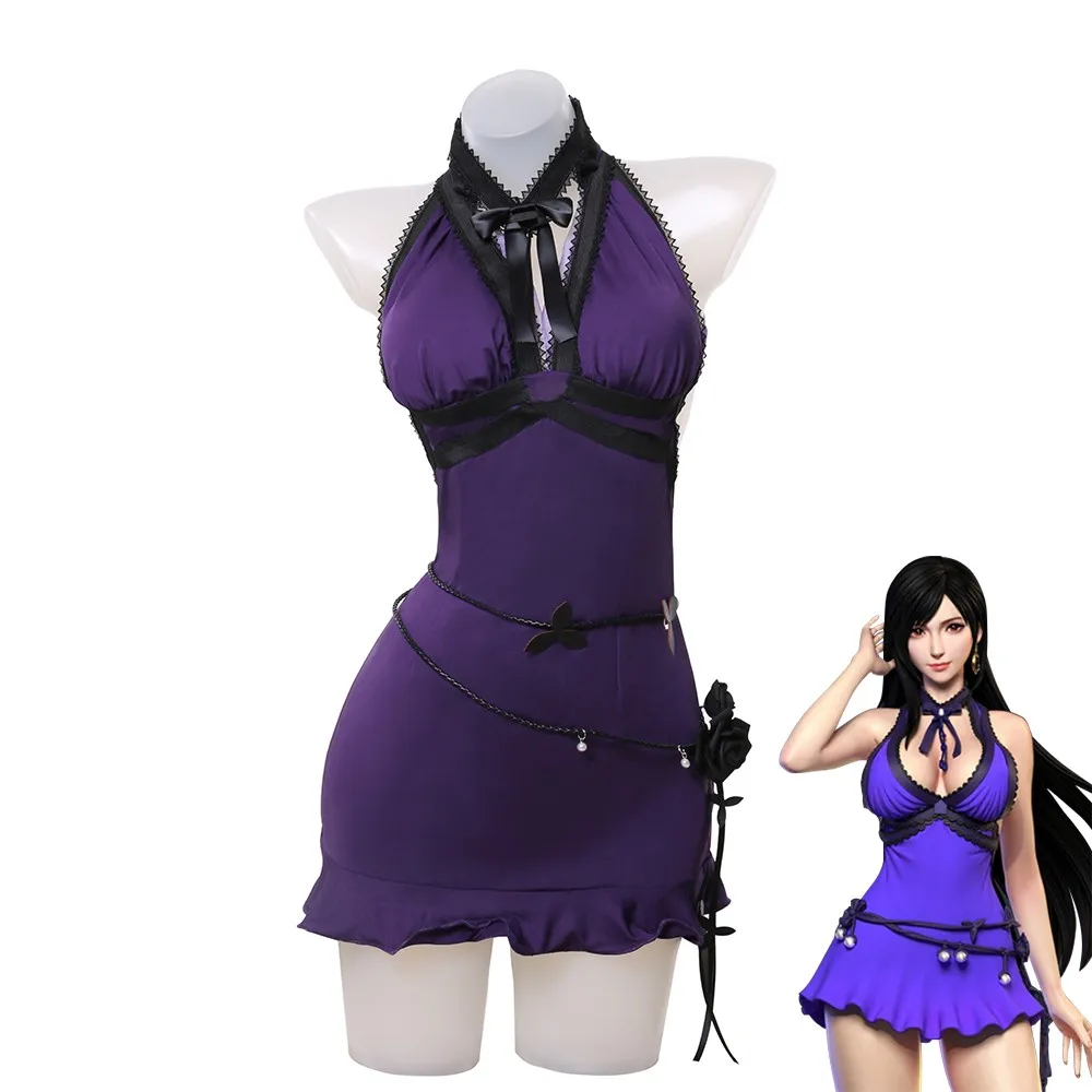 Disfraz de Final Fantasy VII para mujer, traje Sexy púrpura para fiesta, Halloween