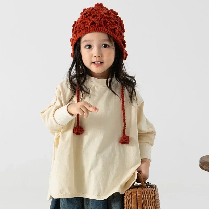 Винтажная детская шапка с цветочным узором осенне-зимняя ажурная шапочка