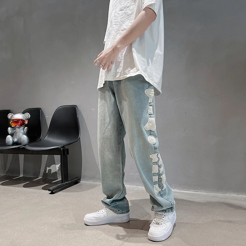 DEEPTOWN Designer Straight Jeans Men Vintage Fashion Denim Pantas Loose Hip Hop Casual Trousers Male Streetwear Korean Spring