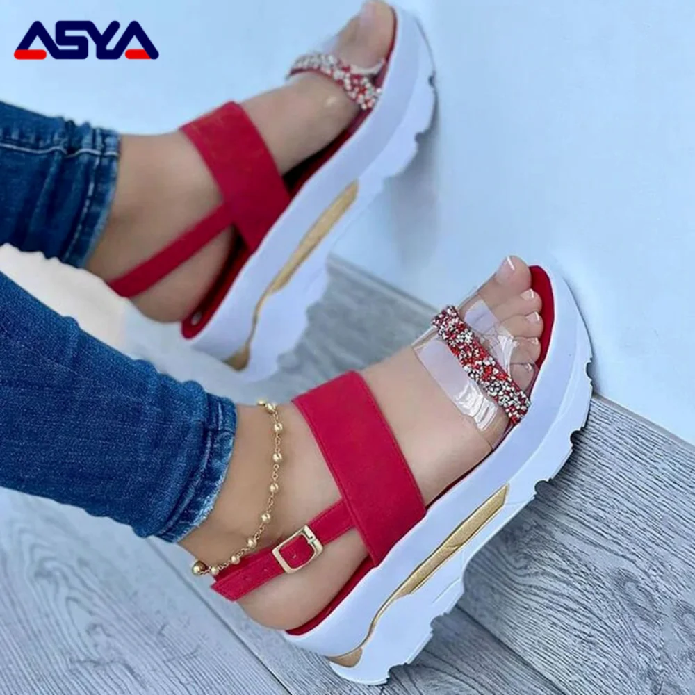 

ASYAPOY Women Sandals Summer Bling Heels Sandals Luxury Wedges Shoes For Women Summer Platform Sandalias Mujer New Shoes On Heel