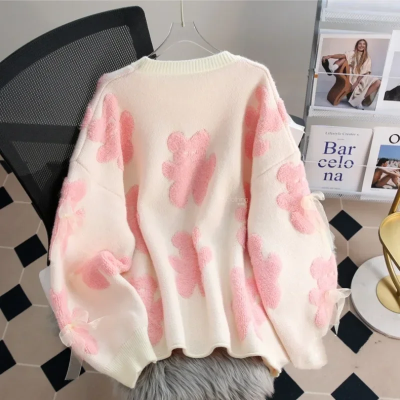 Gaganight женский плюшевый трехмерный пуловер с узлом-бабочкой свитер 2022 осень-зима