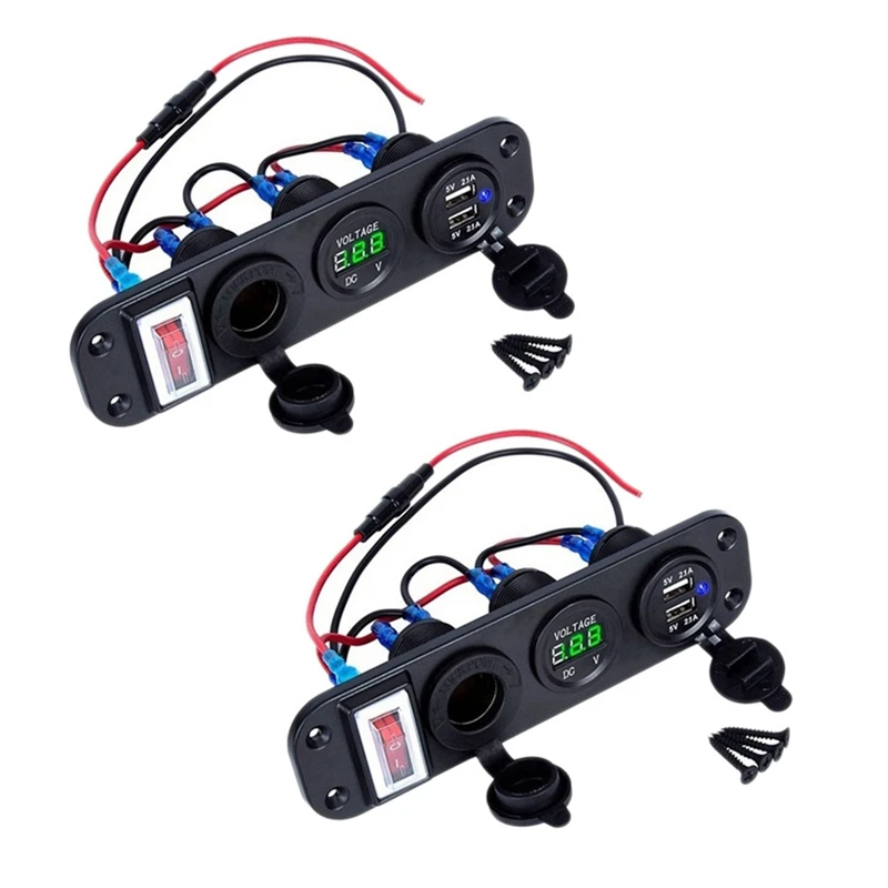 

2X 4 In 1 Dual QC3.0 Power Charger C-Igarette Lighter Socket Digital Voltmeter With Rocker Switch Bluetooth Control