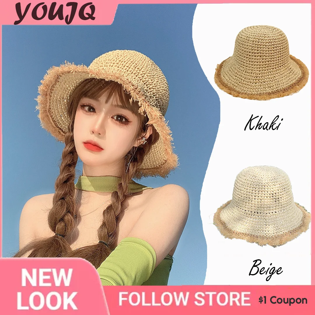 Korea Sun Hat Wide Brim Floppy Summer Hats for Women Beach Panama Straw Dome Weave Bucket Hat Femme Shade Cap Women Hats