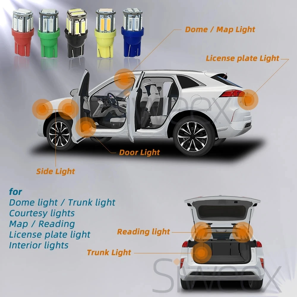 Фото Автомобильные светодиодные лампы W5W 10-7020 SMD, 4 шт./лот, запасные лампы T10, 194, 168 для панели инструментов белого и синего цвета, лампа для габарит... №5