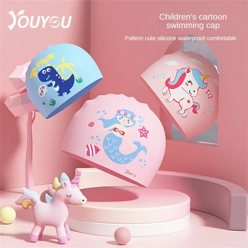

Children Kids Elastic Fabric Cartoon Swimming Cap Swiming Pool Water Sport Protect Ears Hat Swim Bathing Hats Caps Boys Girls