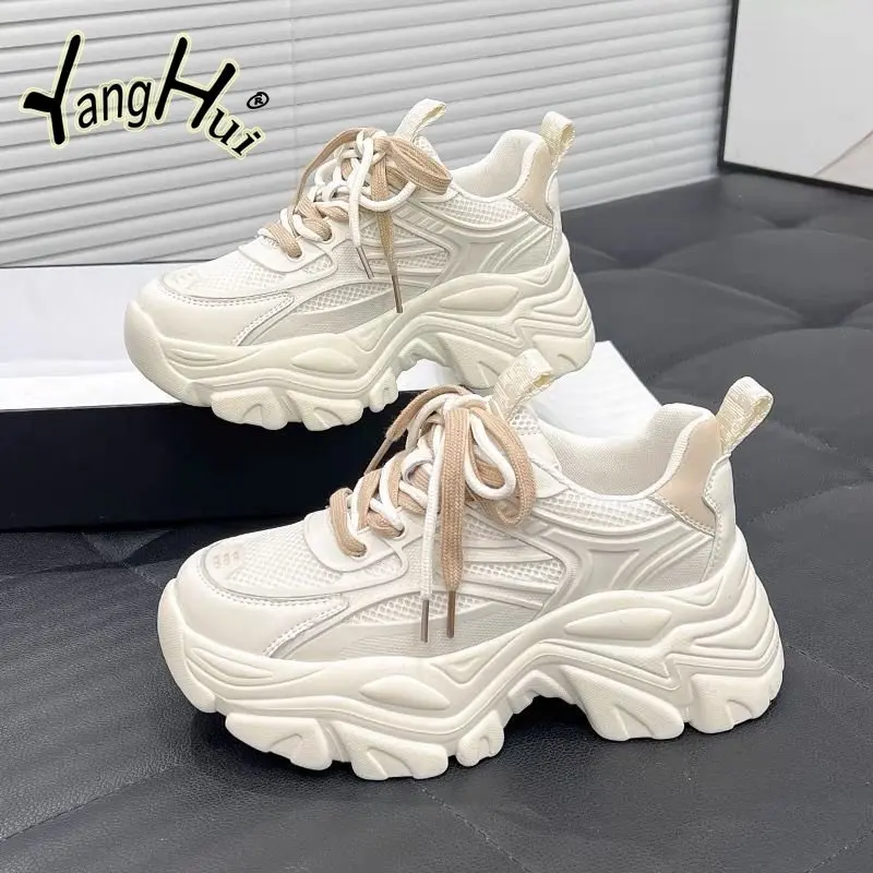 

Универсальные модные кроссовки на толстой подошве, Новинка весна-осень 2023, сетчатая дышащая повседневная простая спортивная женская обувь ...