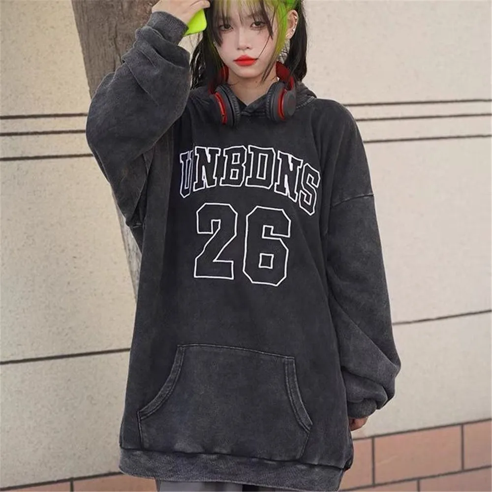 

Women Long Sleeve Letter Sport Gray Top Funny Y2k Female Sweatshirt Loose Kpop Cool Korean Spring Autumn Girls Women Clothes