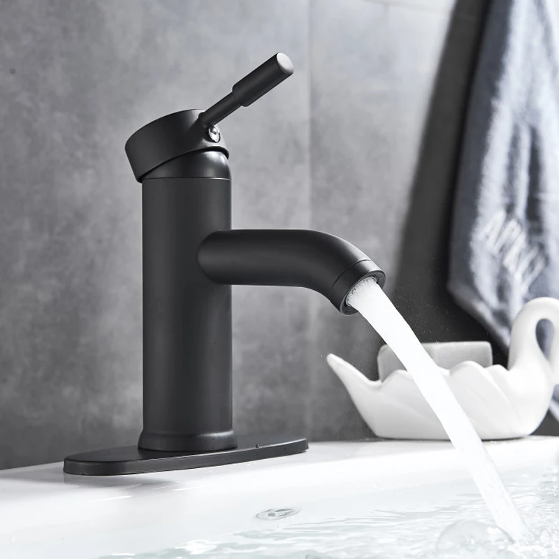 

Matte Black Basin Faucet Deck Mounted Single Lever Bathroom Crane Waterfall Brass Bathroom Tap Hot Cold Water Mixer Taps