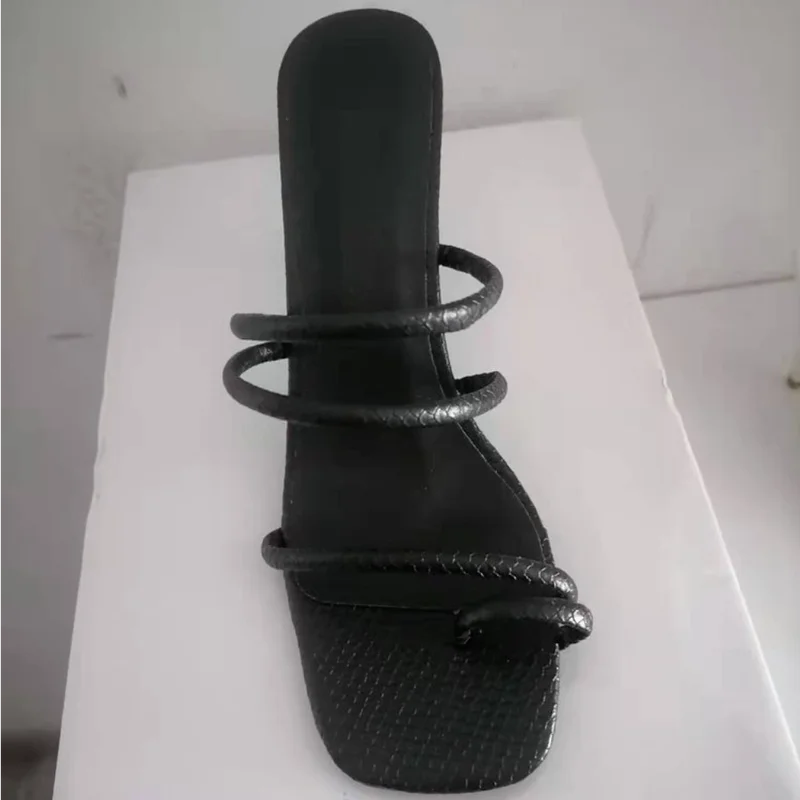 2022 summer ladies high heels sandals and slippers solid color outdoor square toe sandals sexy stiletto plus size women's shoes