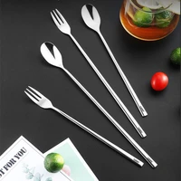 multi sizes long handle teaspoon stainless steel fruit dessert fork cocktail coffee stirring spoon bar cutlery kitchen utensils