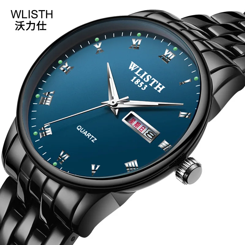 

2019 Wlisth Brand Couple Watches Business Men's Quartz Watch Lovers Full Steel Waterproof Women's Fashion Luxury Black Clock