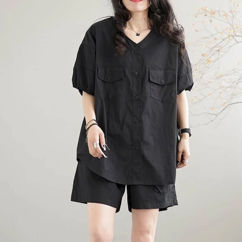 Женский винтажный комплект из 2 предметов Повседневная Блузка с коротким рукавом