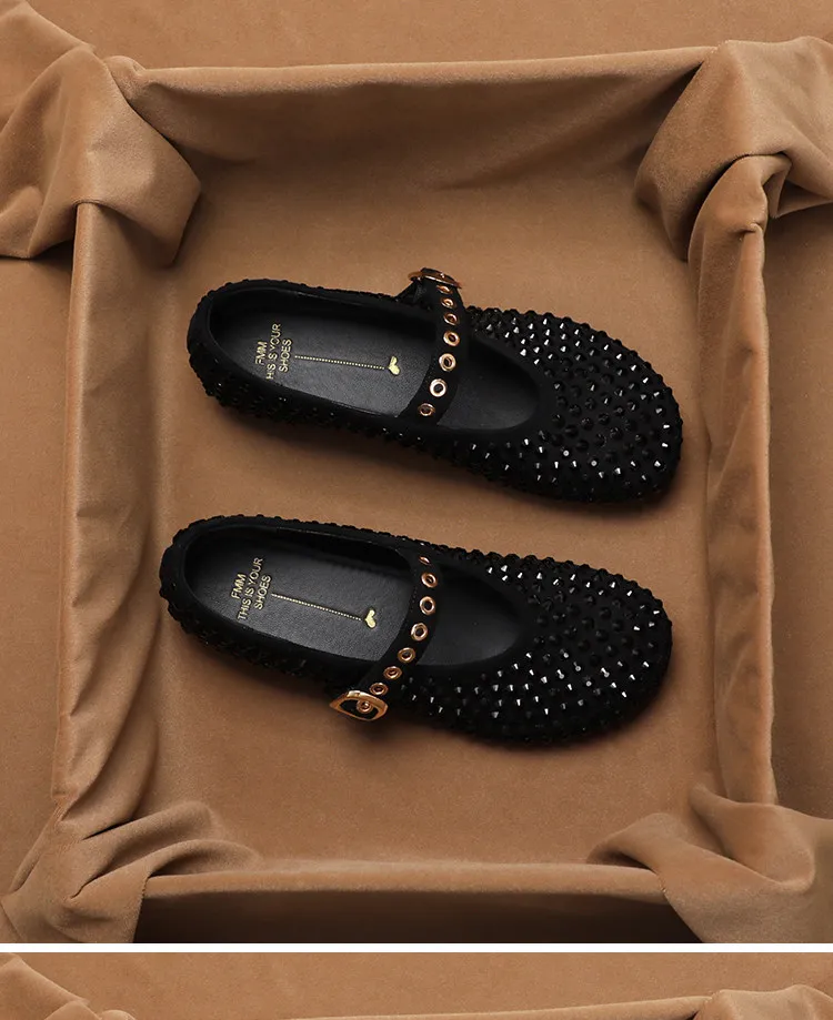 Винтажные туфли SHOEBOX Mary Jane со стразами для женской летней коллекции, на плоской подошве, в стиле ретро, французские, с мягкой подошвой, одинарные. (art.: 3920daa93f265) - 3920daa93f265