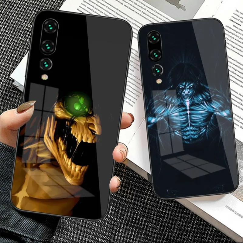 

Attack on Titan Eren Phone Case for Huawei P50 P40 P30 P20 Pro Mate 40 30 20 Pro Nova 9 8 7 PC Glass Cover Funda Shell