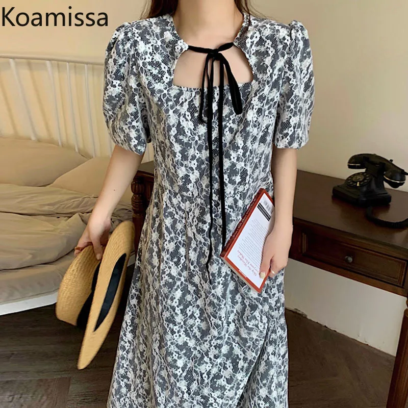 

Женское платье с квадратным вырезом Koamissa, элегантное кружевное платье с цветочным кружевом и галстуком-бабочкой, Сетчатое платье в Корейск...