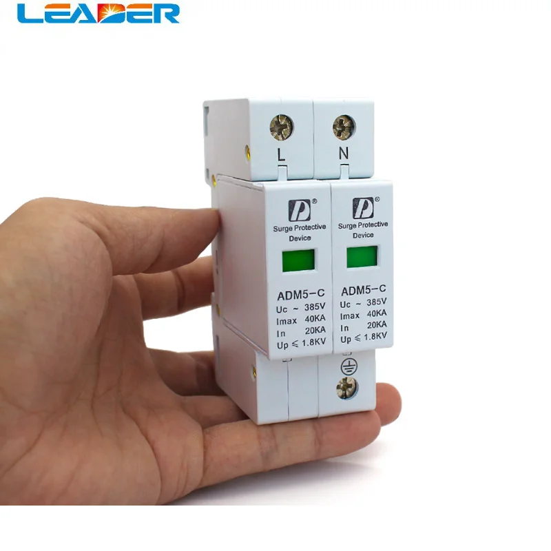 

LEADER SOLAR Free Shopping Hot Selling 2P+N 110V 220V 380V 20-40KA AC Din Rail SPD Low Voltage Surge Protector Mainland China