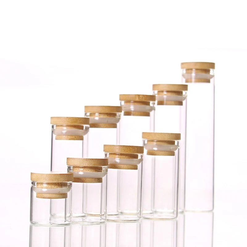 

10pcs Small Glass Jar with Bamboo Lids Mini Good Seal Bottles Vials Terrarium with Solid Wood Lids Empty Clear Glass Bottles
