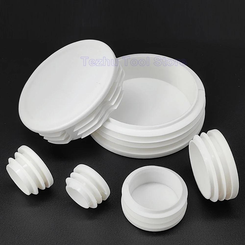 

White Round Plastic Blanking End Caps Tube Pipe Inserts Plug Bung Non-Slip Chair Foot Plugs Pads Sealing Cover Dia 16mm-100mm