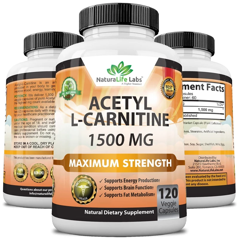 

Acetyl-L-Carnitine 1,500 Mg High Potency Supports Natural Energy Production, Supports Memory/Focus - 120 Vegetarian Capsules