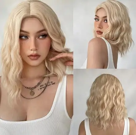 Женский короткий волнистый парик со светлыми натуральными волосами