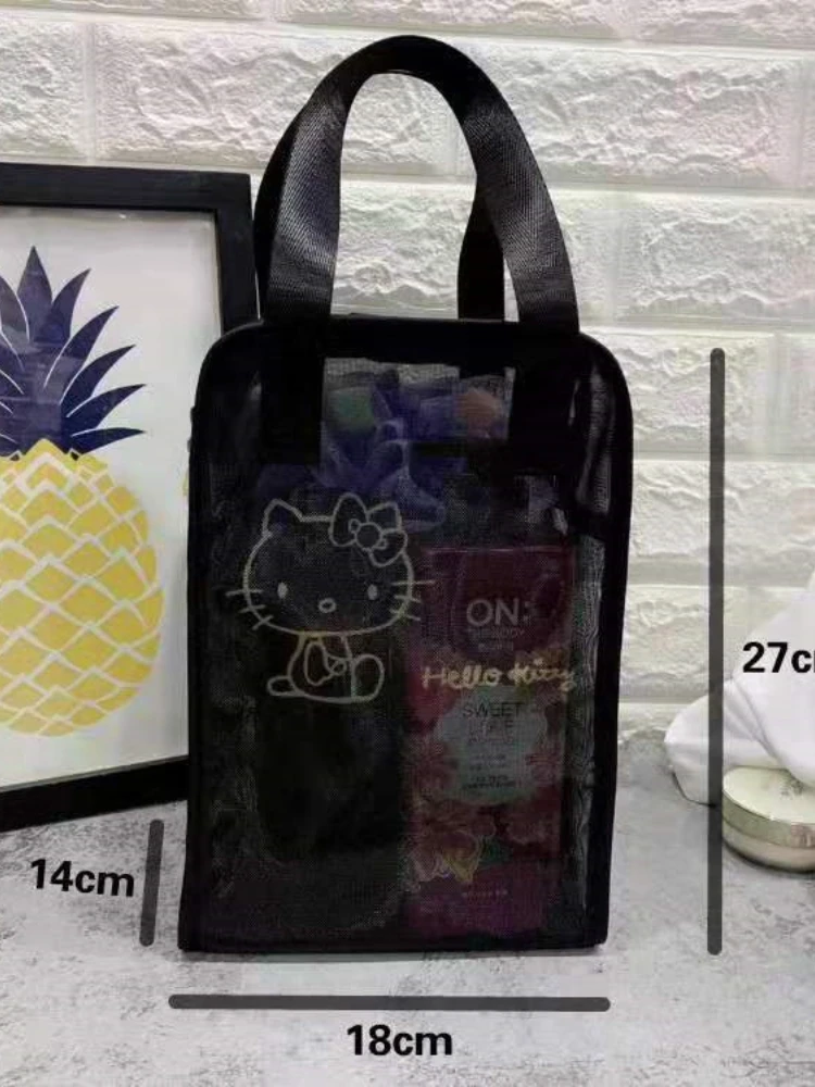 Hellokitty Mesh Cosmetic Bag Small Square Bag Portable Pouch Large Capacity Wash Bag  asian backpack kids girls  backpack