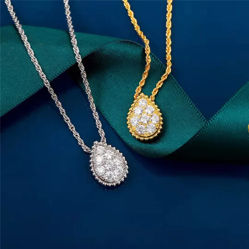 

Hot New Famous Brand Jewelry For Women 925 Sterling Silver Zircon Water Drop Luxury Pendant Gold Necklace Charms Europ Design