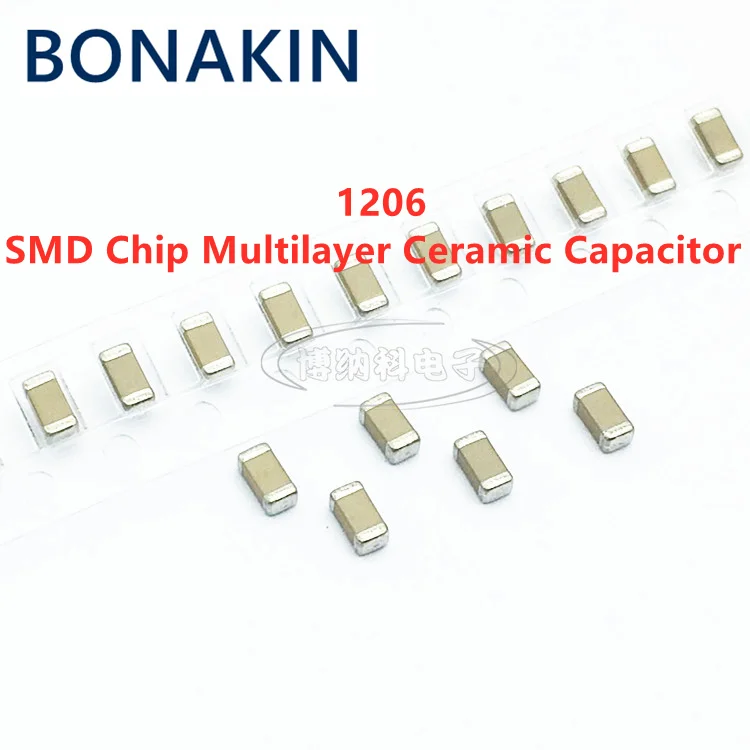 

50PCS 1206 0.1UF 104K 100NF 50V 100V 250V 500V X7R 10% SMD Chip Multilayer Ceramic Capacitor