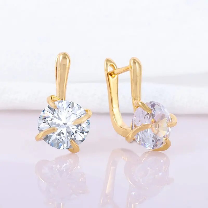 

Women's Fashion Exquisite Round Shiny Zircon Inlaid Copper Dangle Earrings Wedding Ball Rose Gold Color Jewelry Gift