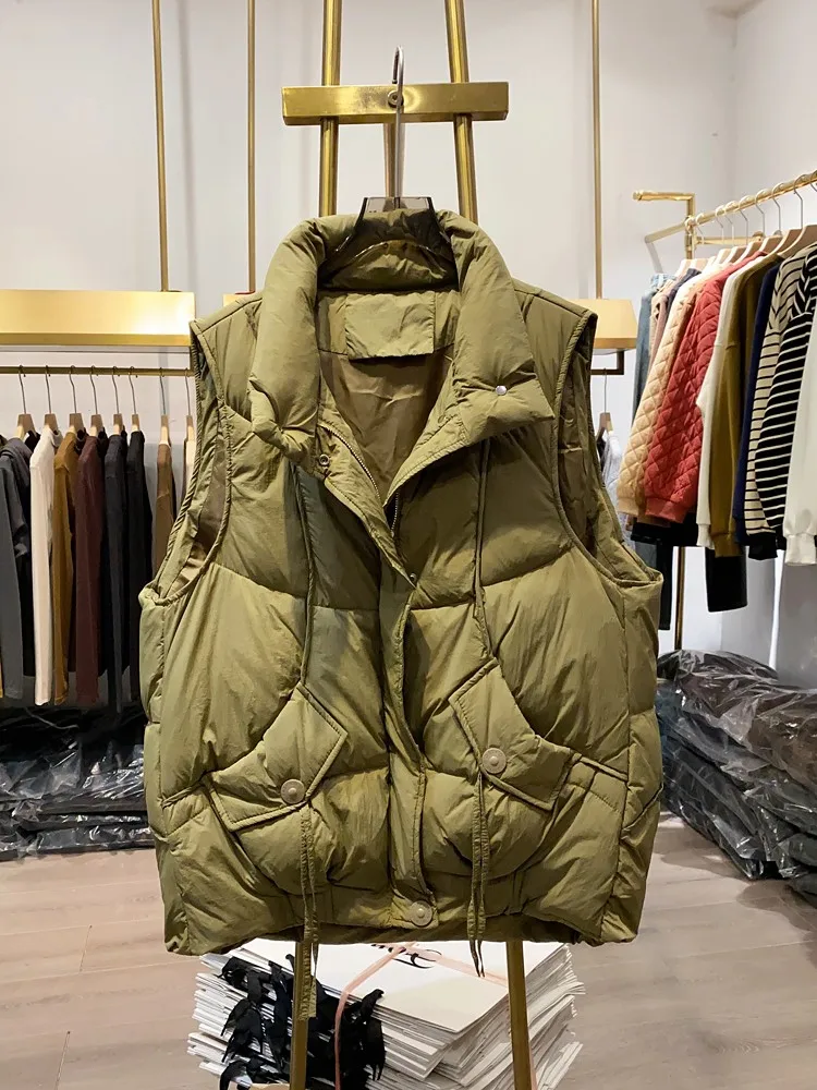 [Xiaoai Stall Real Shot] Новый однотонный многослойный жилет с воротником-стойкой женский