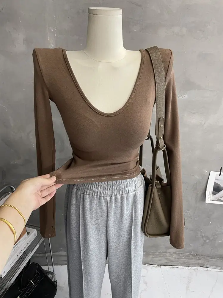 Оптовая продажа футболки с V-образным вырезом для женщин сезон осень-зима