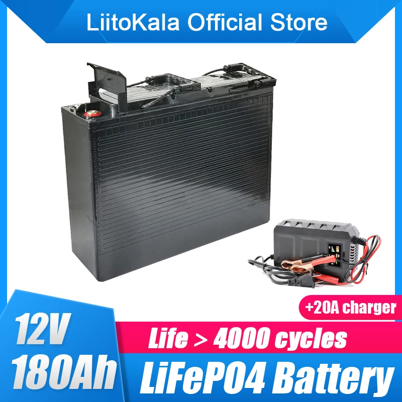 

LiitoKala 12V 180Ah LiFePO4 Battery Lithium Power Battery 4000 Cycles For 12.8V RV Campers Golf Cart Off-Road Off-grid Solar