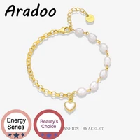 aradoo romantic s925 silver natural white mothers heart bracelet light luxury 18k gold plated freshwater pearl bracelet