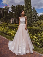 ivory champagne wedding dresses 2022 tassel lace appliques beaded a line o neck sleeveless sweep train bride gown women elegant