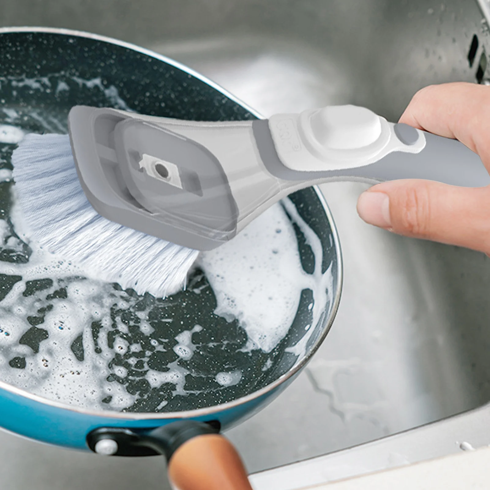 

Brush With Liquid Dispenser Multifunctional Dish Scrubber Long Handle Dishwashing Clean Brush Replacement Sponge Head Cleaners