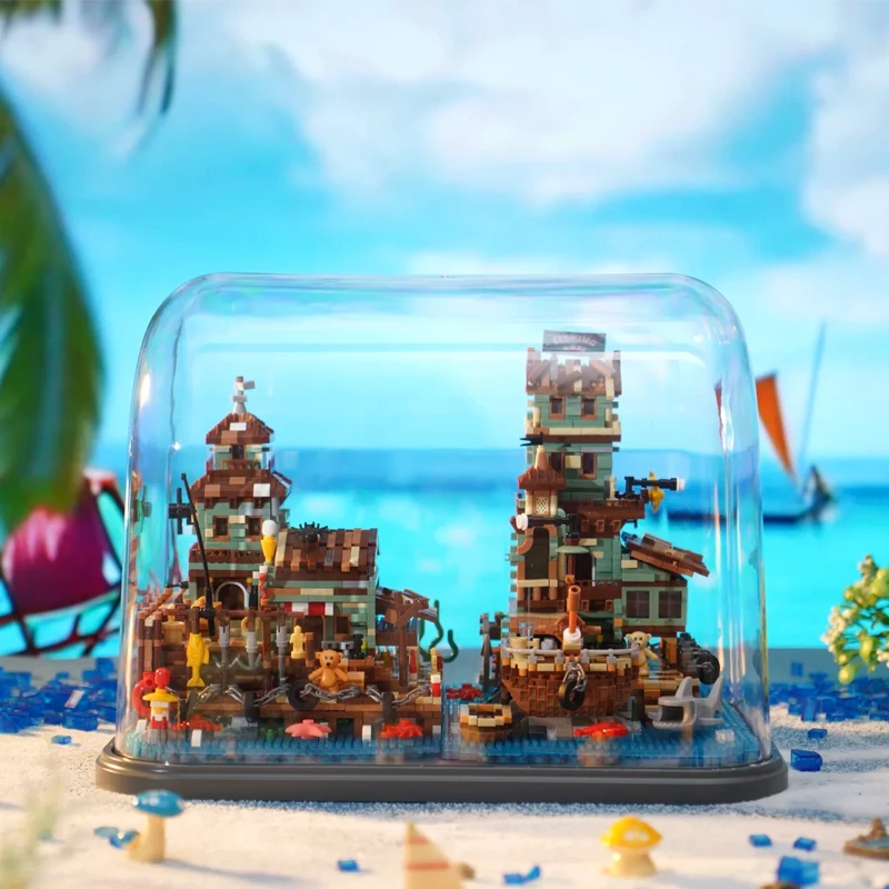 Рыболовная деревня кабина микро-строительные блоки вид на улицу город