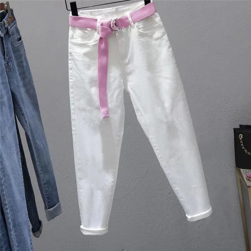 Женские джинсы-шаровары с высокой талией черные повседневные хлопковые брюки до