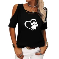 dog paw short sleeves off shoulder print women casual summer t shirt girl 2022 tee tshirt loose top t shirt