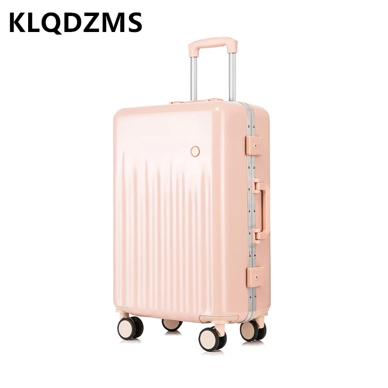 KLQDZMS Classic Vertical Trolley Luggage Female Multi-Size Portable Suitcase Aluminum Frame 20 Inch Silent Boarding Case