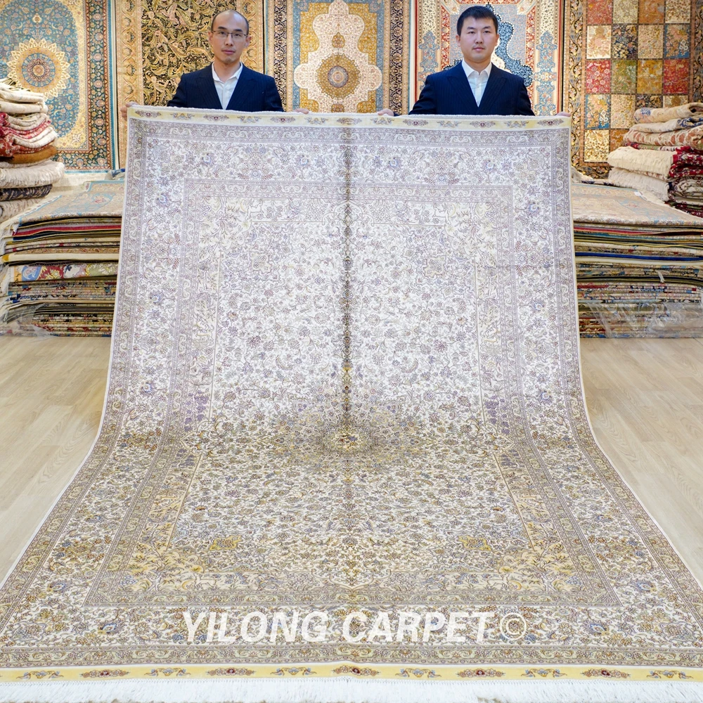 

Yilong 6'x9' Vantage Yellow Traditional Handmade Bedroom Carpet Persian Silk Rug (YL0995A)