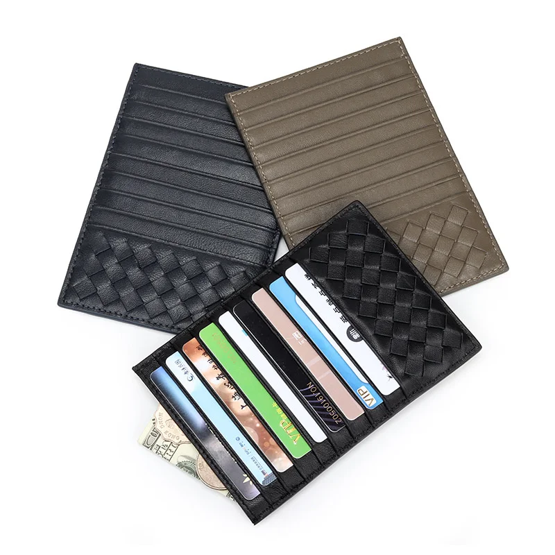 

New Sheepskin Woven Clip Ultra Thin Card Sleeve Large Capacity Long Card Holder Men And Women's Leather Change Purse