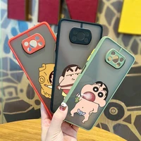 cartoon crayon shin chan for xiaomi mi 11t 11 10 ultra pro lite note10 poco x3 f3 gt nfc m3 frosted translucent phone case cover