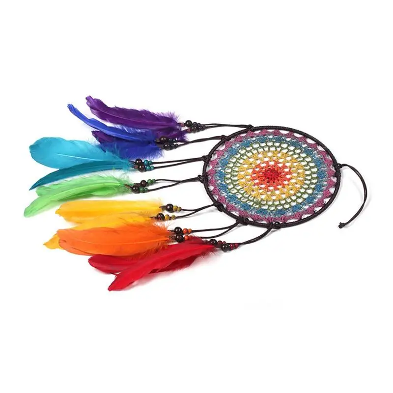 Dream Catcher Handmade Ornaments Wind Chimes Rainbow Feather Dream Catchers For Wedding Home Garden Bedroom Outdoor Decor